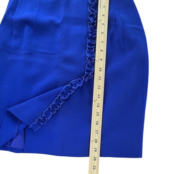 VTG Women 6 Wool Skirt Set Blue Ruffle Retro Business Church USA Noviello Bloom - Picture 12 of 14